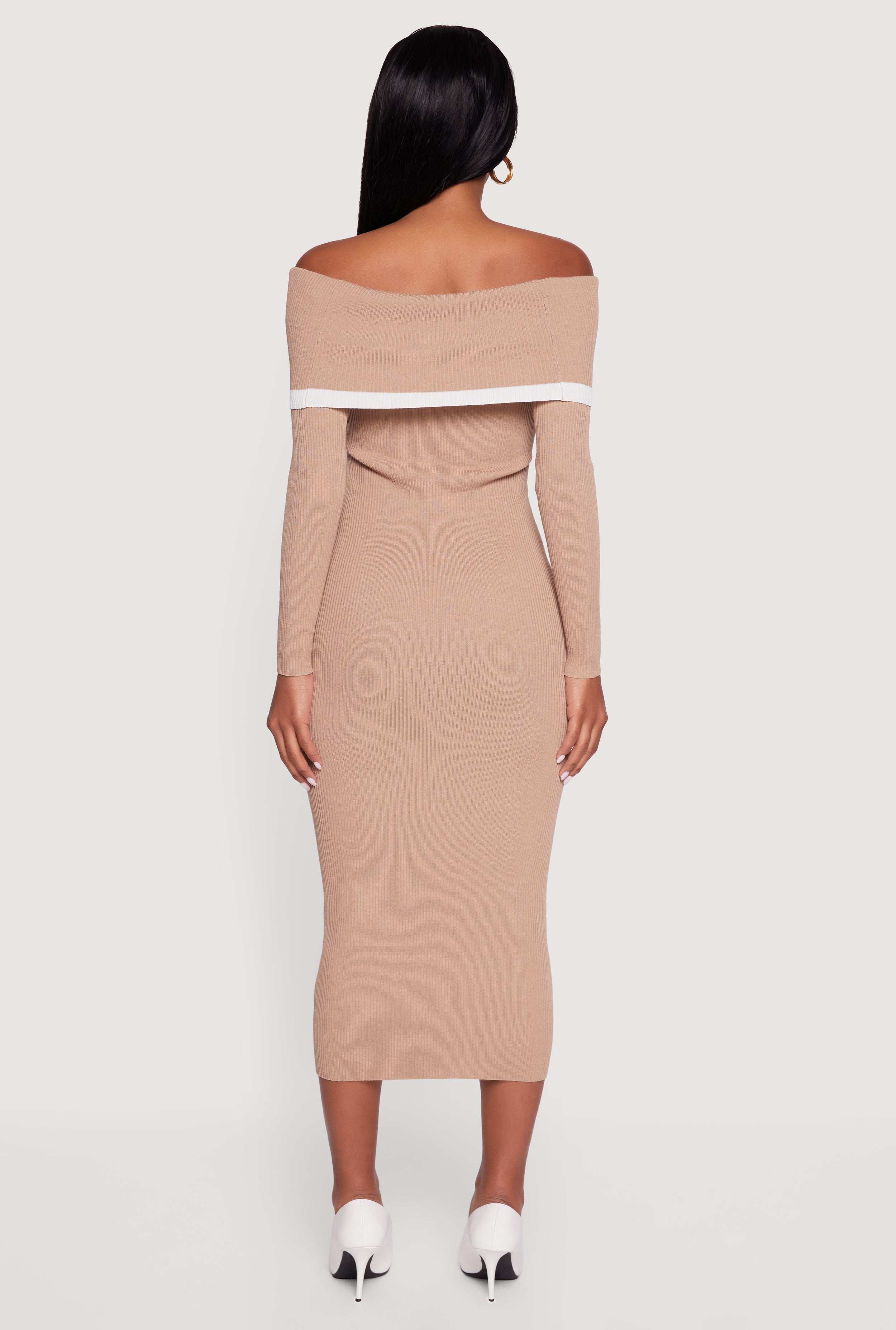 Contrast Trim Ribbed Knit Sweater Dress